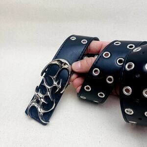 y2k 2000s chrome futuristic cross emblem black and silver grunge emo belt